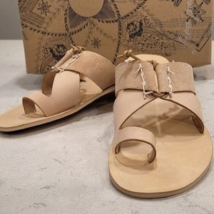 NIB BOHO Festival Free People FP Leather Sophie Slip On Sandals 10 41 Natural